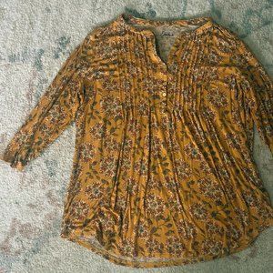 1X Yellow Floral Flowy Blouse